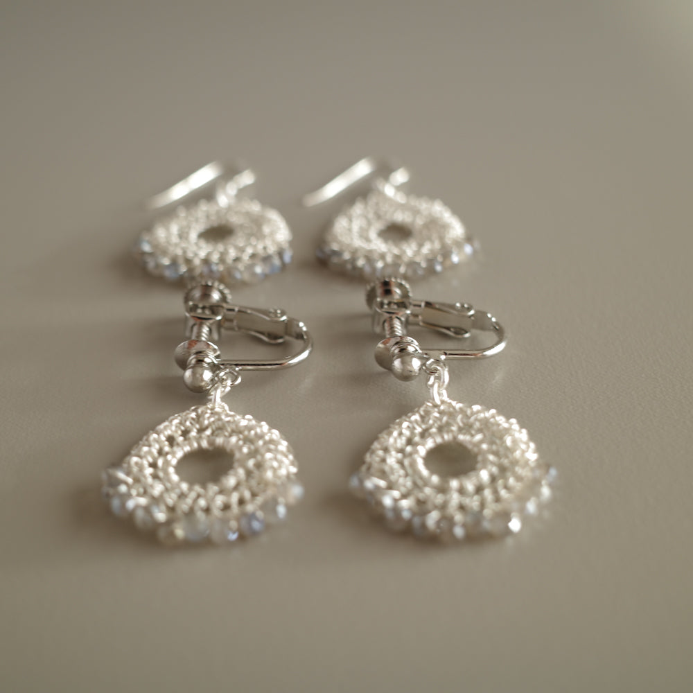 Labradorite Lace – 金屬線蕾絲耳環 Silver color