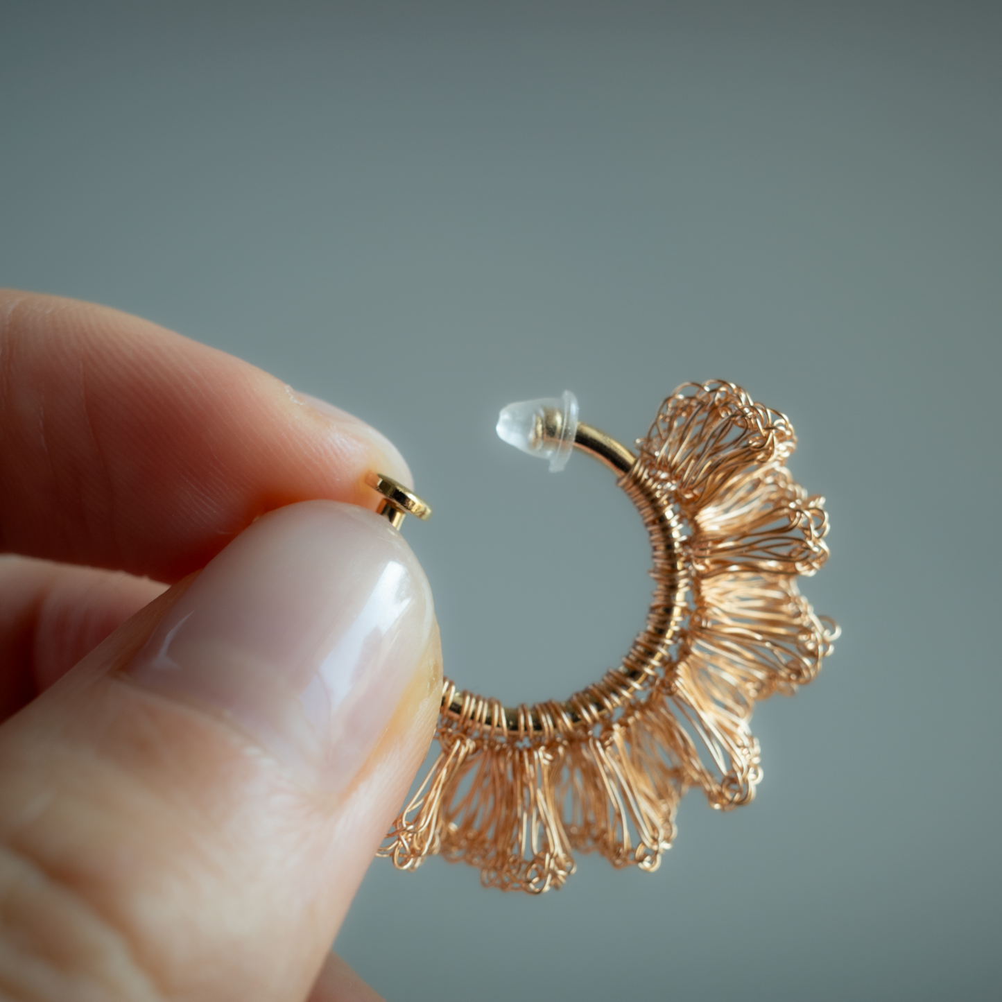 Frill Frill – Wire Crochet Hoop Earrings Gold color
