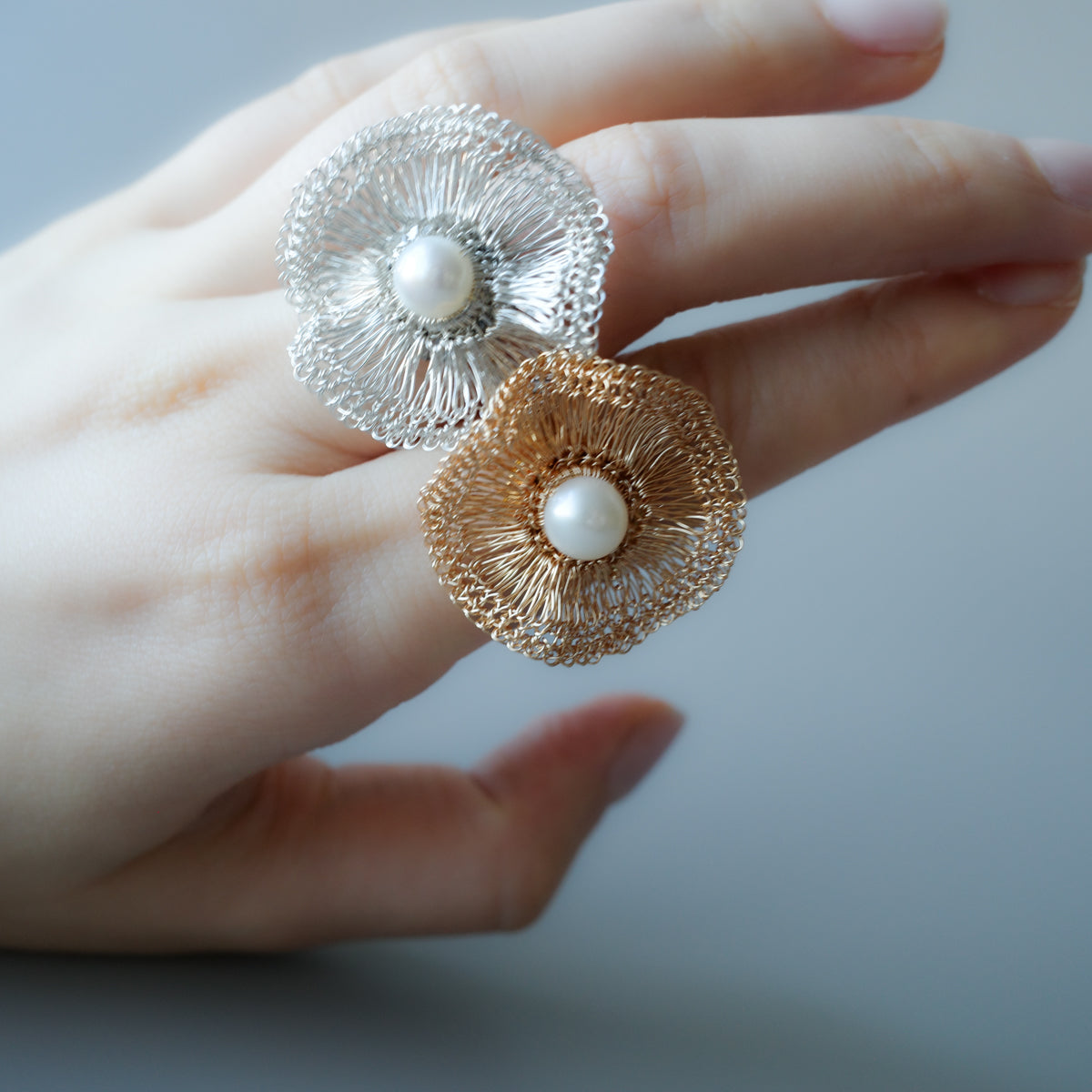 Orbit Pearl– ワイヤークロッシェ リング Silver Color