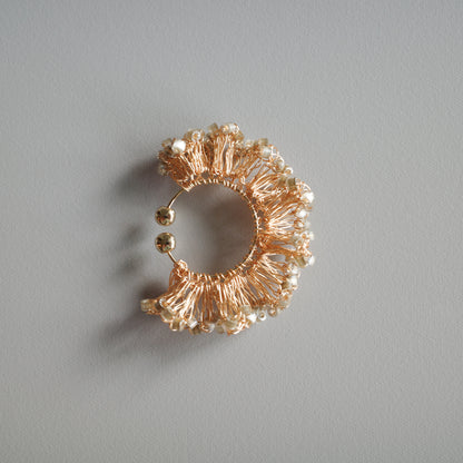 Frill Glow – 金屬線蕾絲耳夾［日本玻璃珠］gold