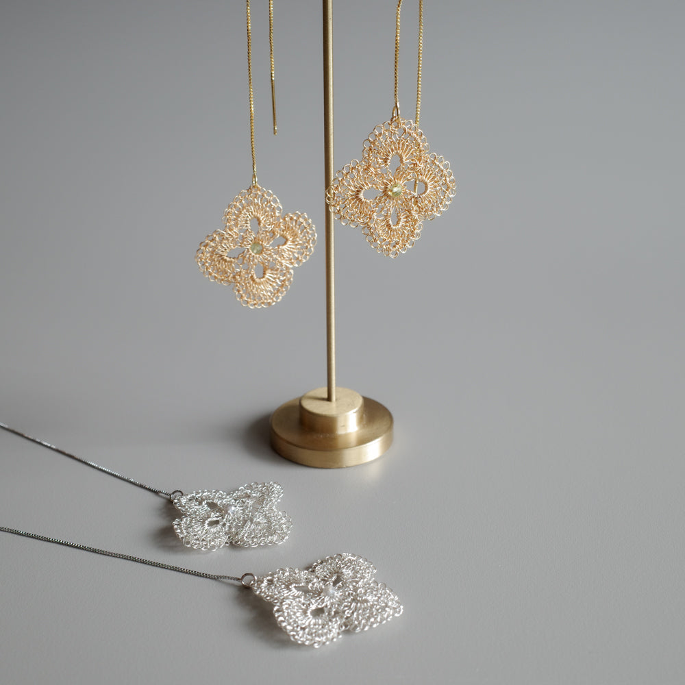 花綾 – 鉤織鏈條耳飾　銀色