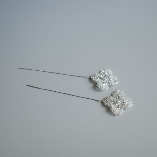 花綾 – 鉤織鏈條耳飾　銀色