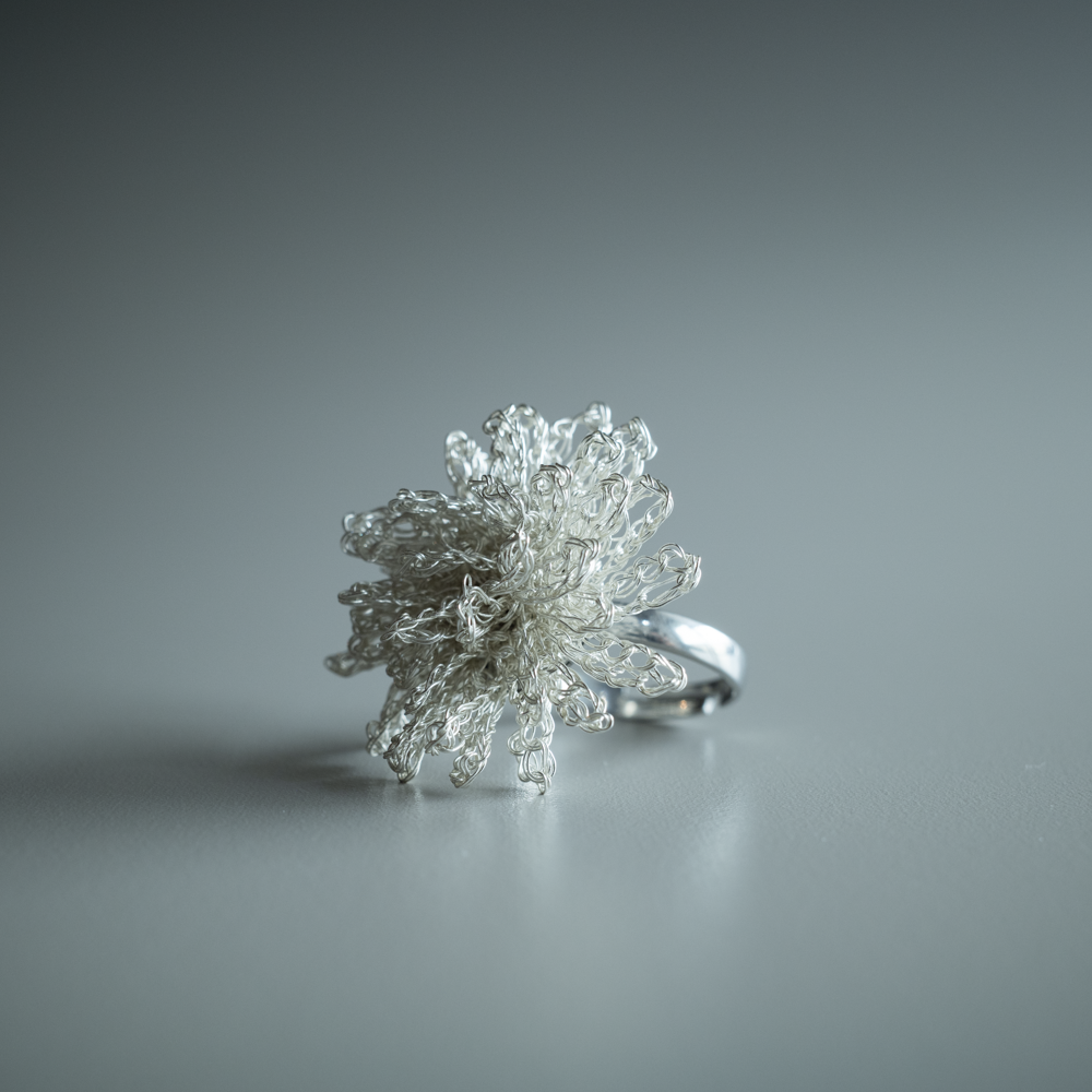 Dandelion Bloom – Wire Crochet Ring