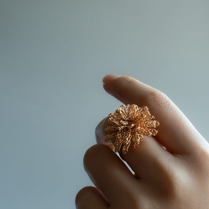 蒲公英 – 金屬線蕾絲戒指 金色