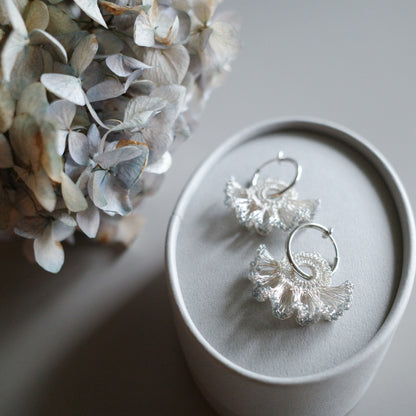 Frill Tail 搭配日本玻璃珠 – 耳環　銀色