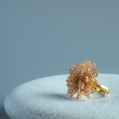 蒲公英 – 金屬線蕾絲戒指 金色