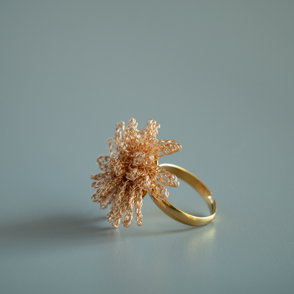 蒲公英 – 金屬線蕾絲戒指 金色