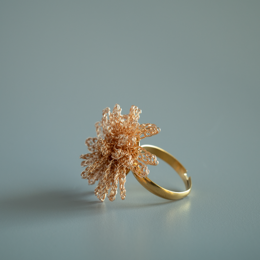 Dandelion Bloom – Wire Crochet Ring