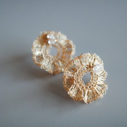 フリル水晶の耳飾り ［ゴールド］　Soft Frill Herkimer Diamond Earrings