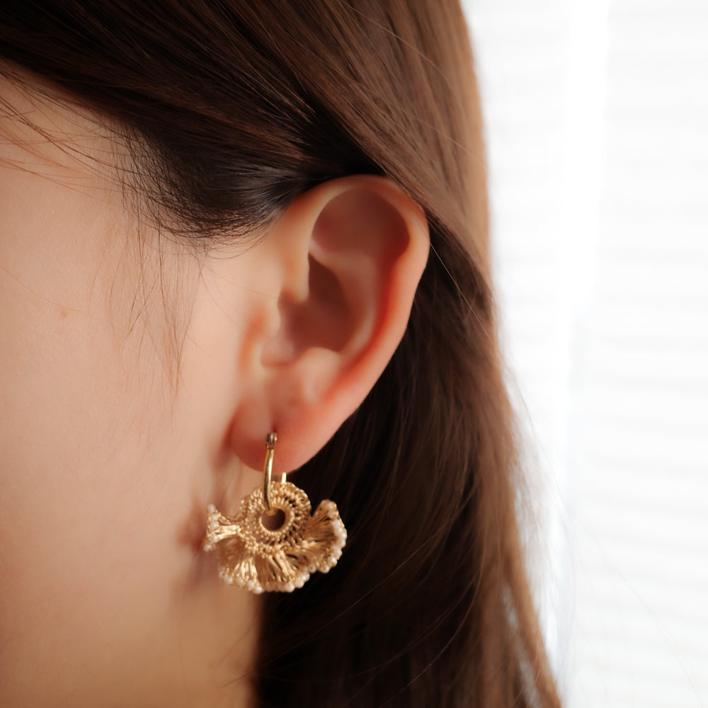 Frill Tail ＆日本玻璃珠 – 耳環　Gold color