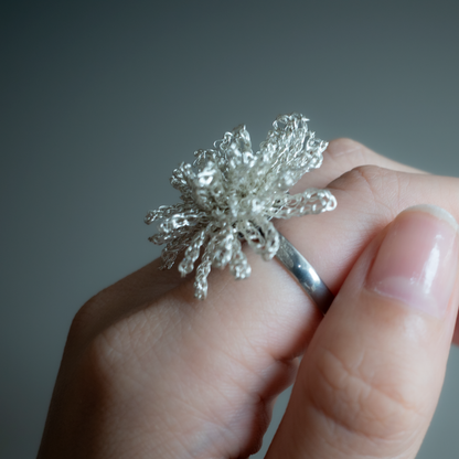 Dandelion Bloom – Wire Crochet Ring
