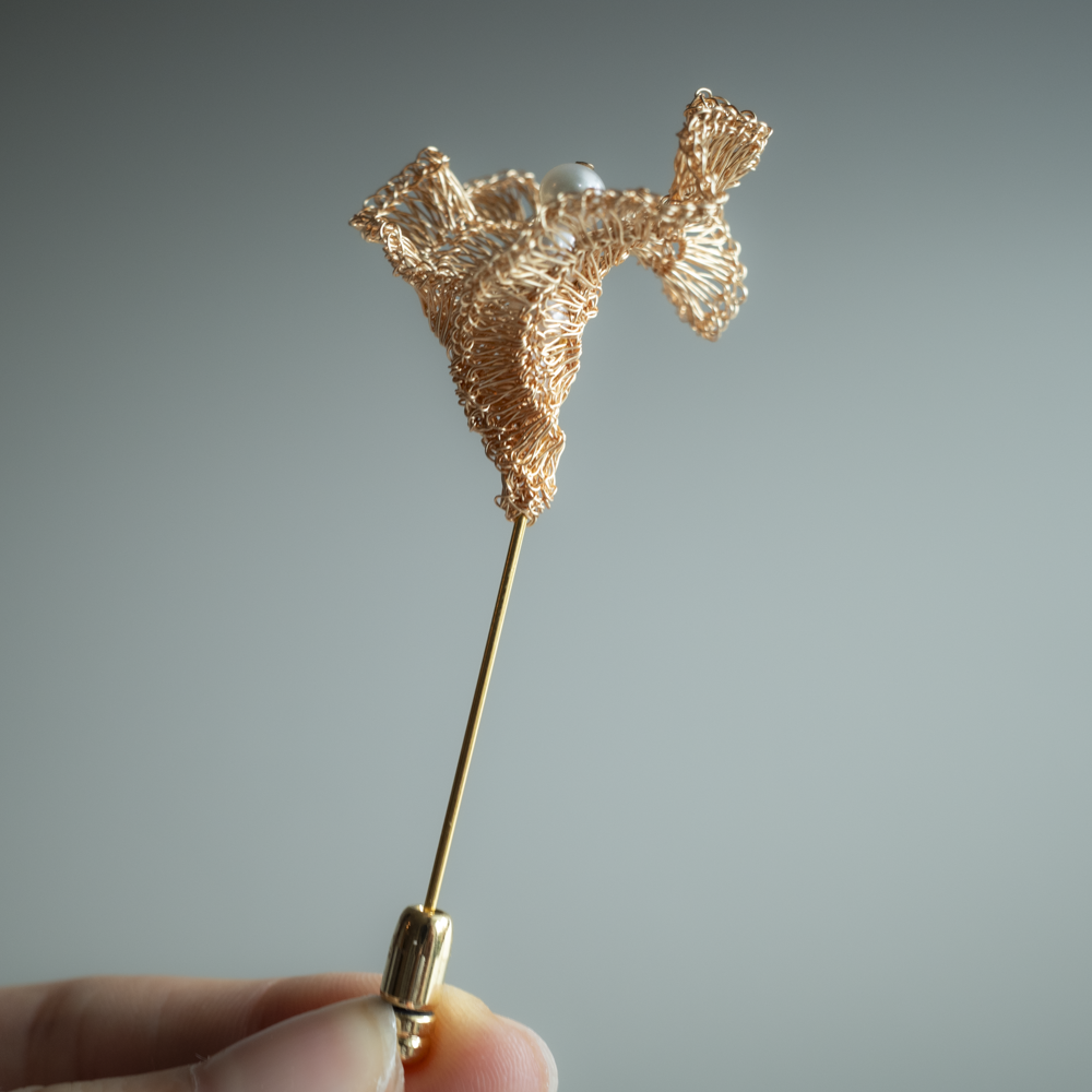 海芋胸針 淡水珍珠手工編織胸針