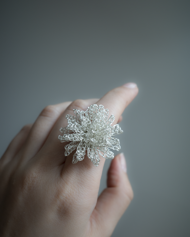 Dandelion Bloom – Wire Crochet Ring