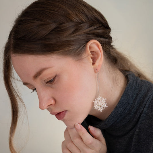 雪の華 ワイヤークロッシェ 耳飾り［シルバー］