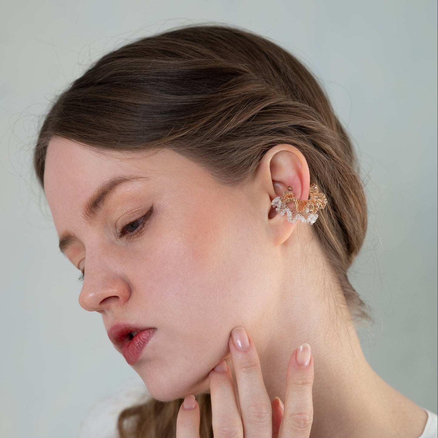 Frill Glow – ワイヤークロッシェイヤーカフ［ガラスビーズ］gold