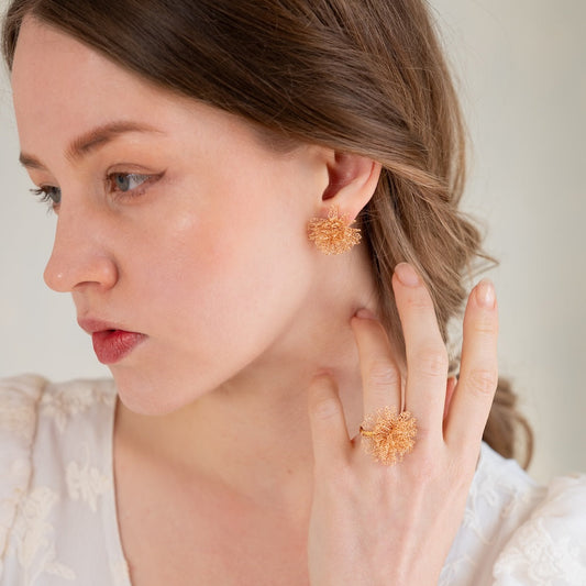 Dandelion Bloom  ワイヤークロッシェ耳飾り