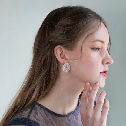 フリル水晶の耳飾り ［ゴールド］　Soft Frill Herkimer Diamond Earrings