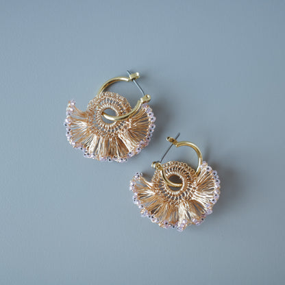 Frill Tail with ガラスビーズ – 耳飾り　Gold × Pink color