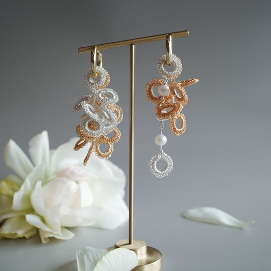 Full Bloom – 耳飾り4点 モチーフセット　ゴールド（S＋M）×シルバー（S＋パール）　