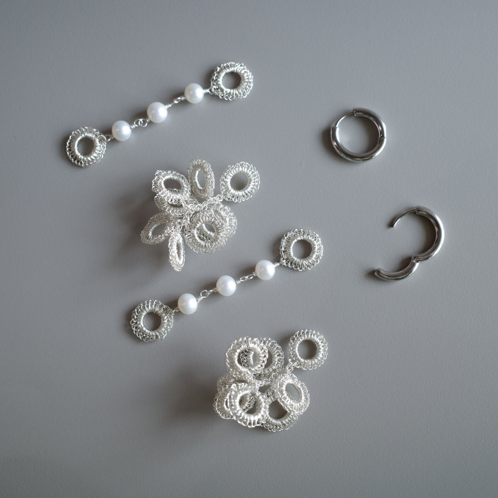 Full Bloom – 耳飾り4点(S×2,パール×2）モチーフセット　シルバー　受注販売
