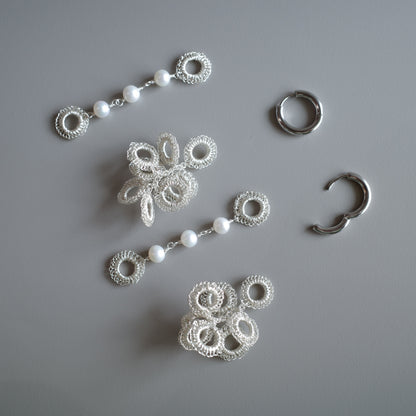 Full Bloom – 耳飾り4点(S×2,パール×2）モチーフセット　シルバー　受注販売