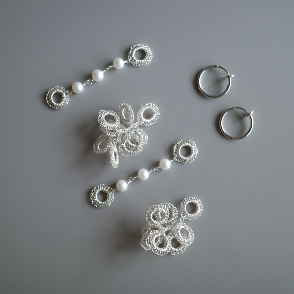 Full Bloom – 耳飾り4点(S×2,パール×2）モチーフセット　シルバー　受注販売