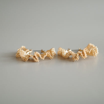 Frill Frill – 金屬線蕾絲圈式耳環　Gold color