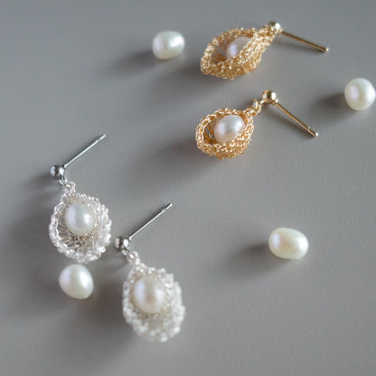 睡美人淡水珍珠 耳飾　銀色