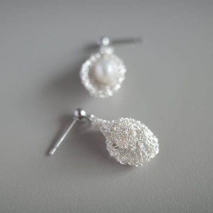睡美人淡水珍珠 耳飾　銀色