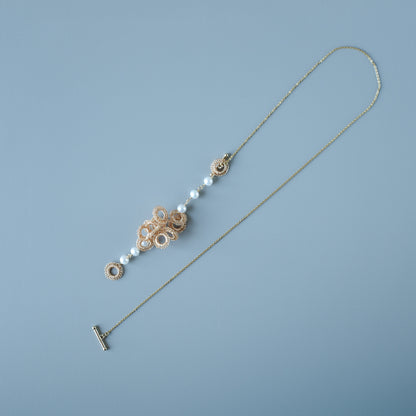 Full Bloom – ワイヤークロッシェとパールのネックレス S  Gold Color