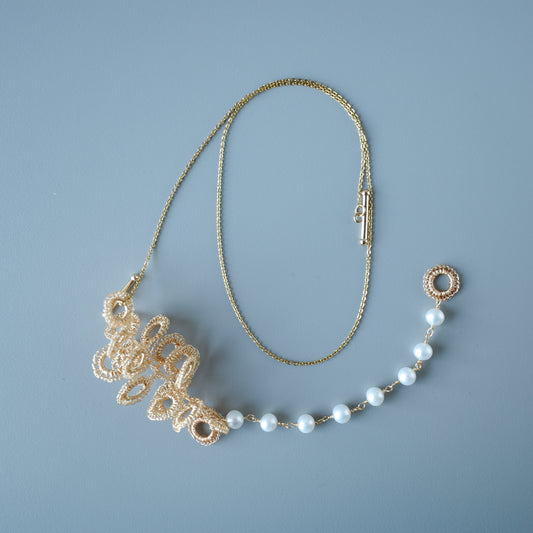 Full Bloom – ワイヤークロッシェとパールのネックレス L  Gold Color