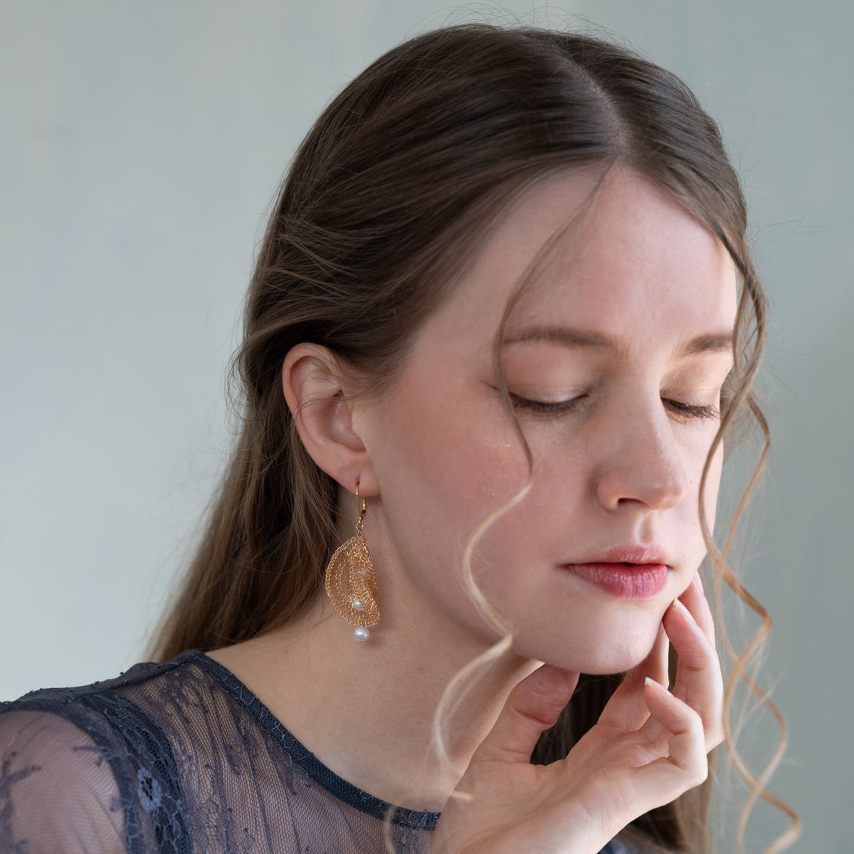 Pearl Veil　耳環　Gold color