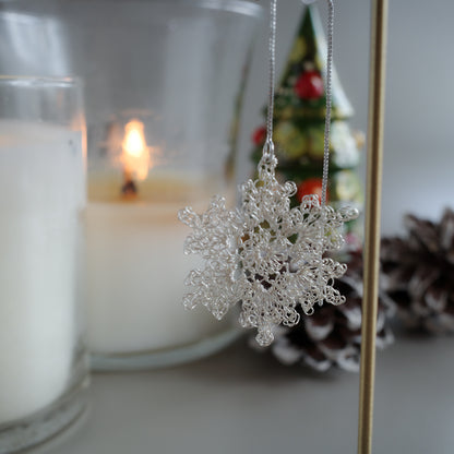 雪の華 ワイヤークロッシェ 耳飾り［シルバー］